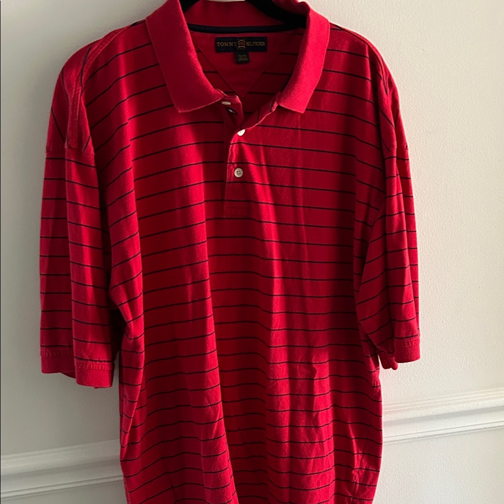 Tommy Hilfiger Men's Polo in Red with Black Stripes